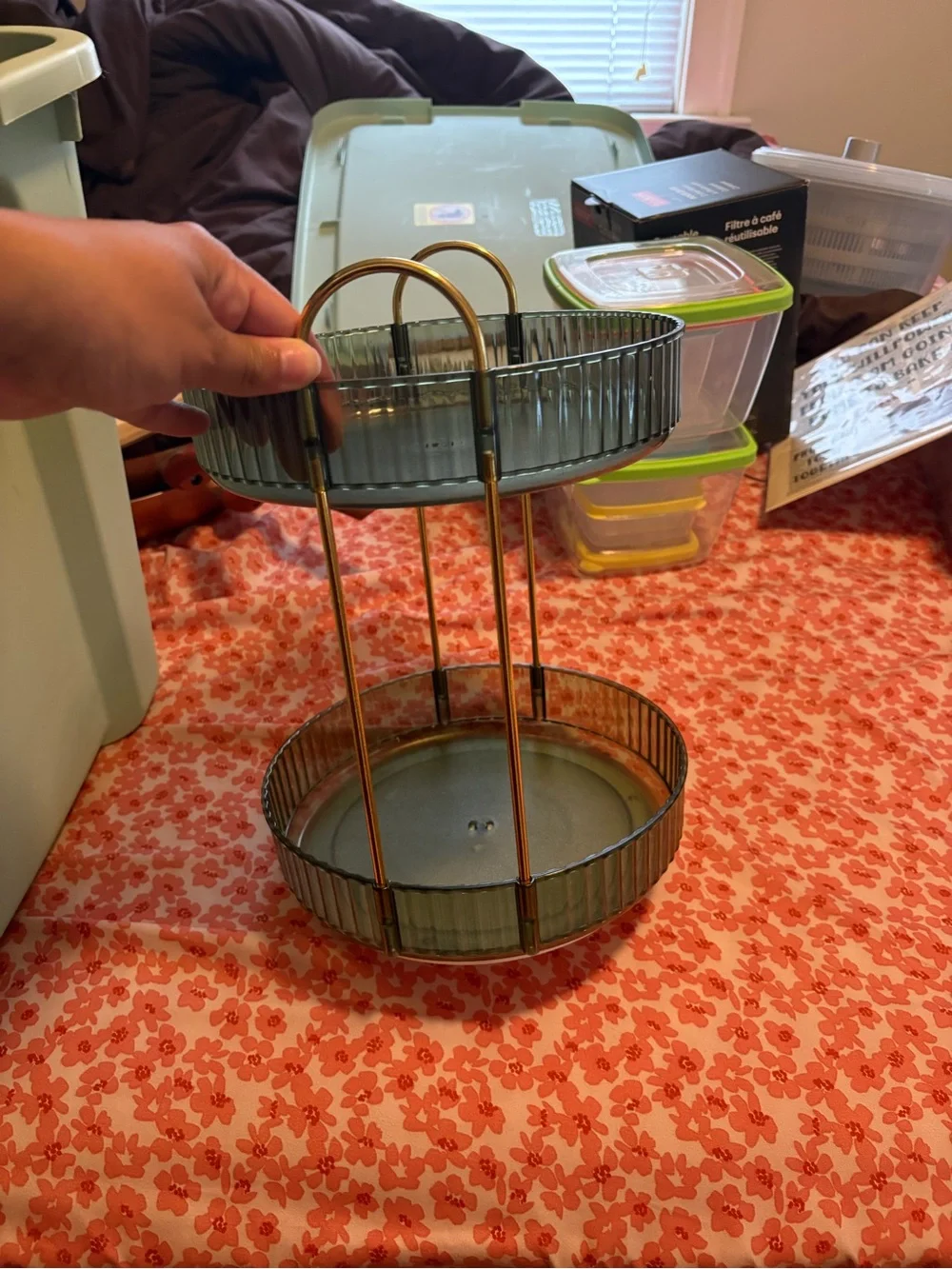 Two-Tier plastic green & Gold Metal Stand